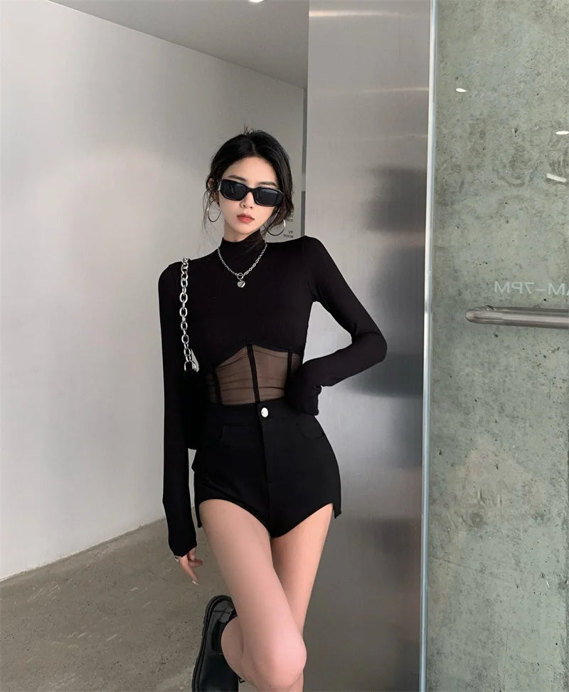 Summer Women T Shirt  Woman Clothes Long Sleeve Tops Spring Black Slim Tshirt Female Crop Top Tee Sexy Skinny Y2k