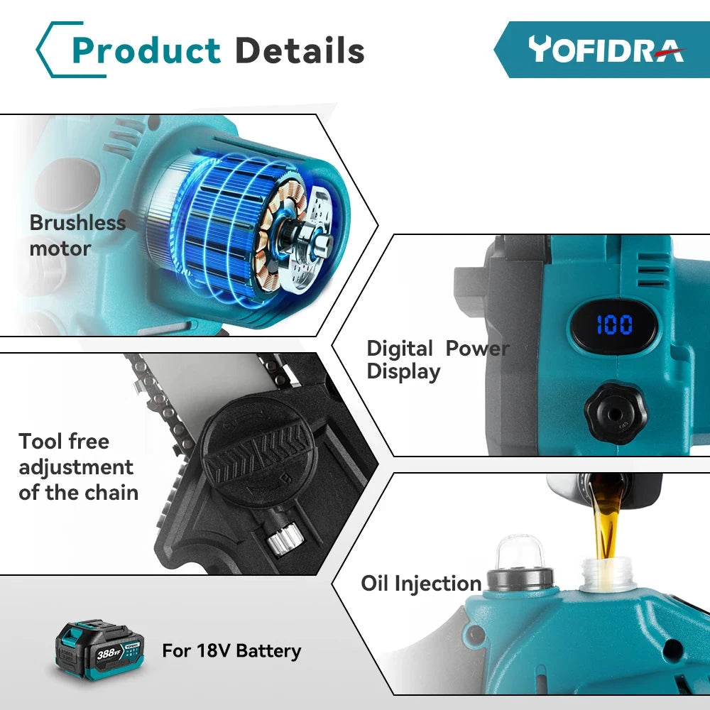 YOFIDRA Kettensäge Bürstenlose - 18V 15000mAh 20,3 cm by Golden Bridge Store