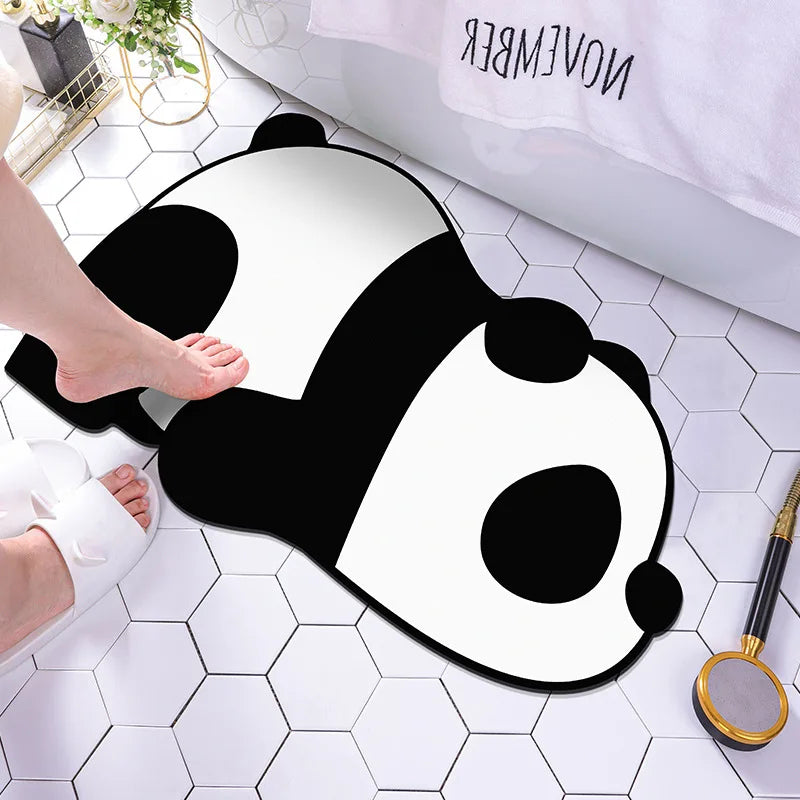 Panda Cartoon Dog Pattern Soft Cushion Bath Mat Quick Dry Super Absorbent Non-slip Bathroom Rug Diatom Mud Carpets Waterproof