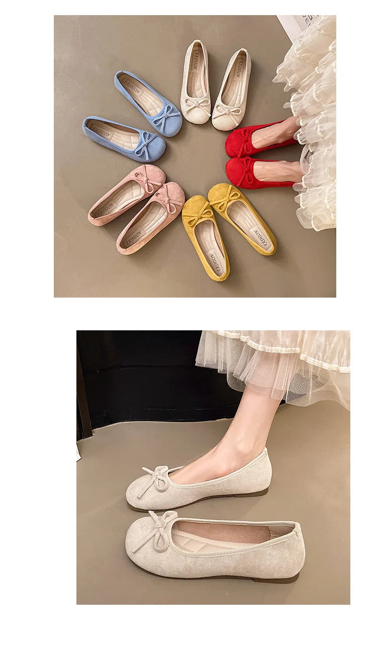 Frauen Ballett Flache Schuhe 2025 - Vier Jahreszeiten Komfortabel Anti Rutsch - Outdoor Casual Schuhe Fashion Schleifenknoten Retro Candy Farbe Damen Schuhe