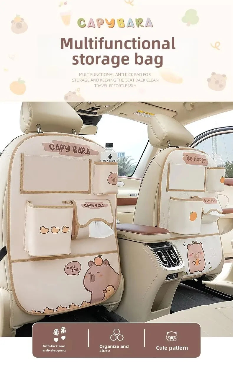 Car seat back storage bag Hanging bag Car seat back anti-kick mat multi-functional cute in-car storage bag