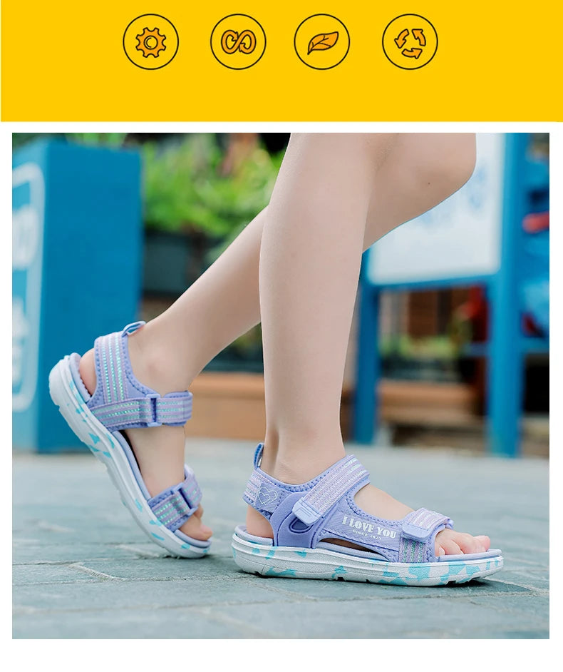 Sandalen Mädchen 2025 - Weiche Sohlen Casual Schuhe Modische Prinzessin - Neue Blumen Rosa Flache Schuhe Rutschfest Strand Kinder 7-13J