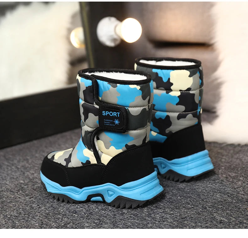 Kinder Schnee Stiefel Jungen Warme Winter Schuhe Outdoor Wanderschuhe Camouflage Komfortable Plattform Plüsch Sport Jungen Stiefel