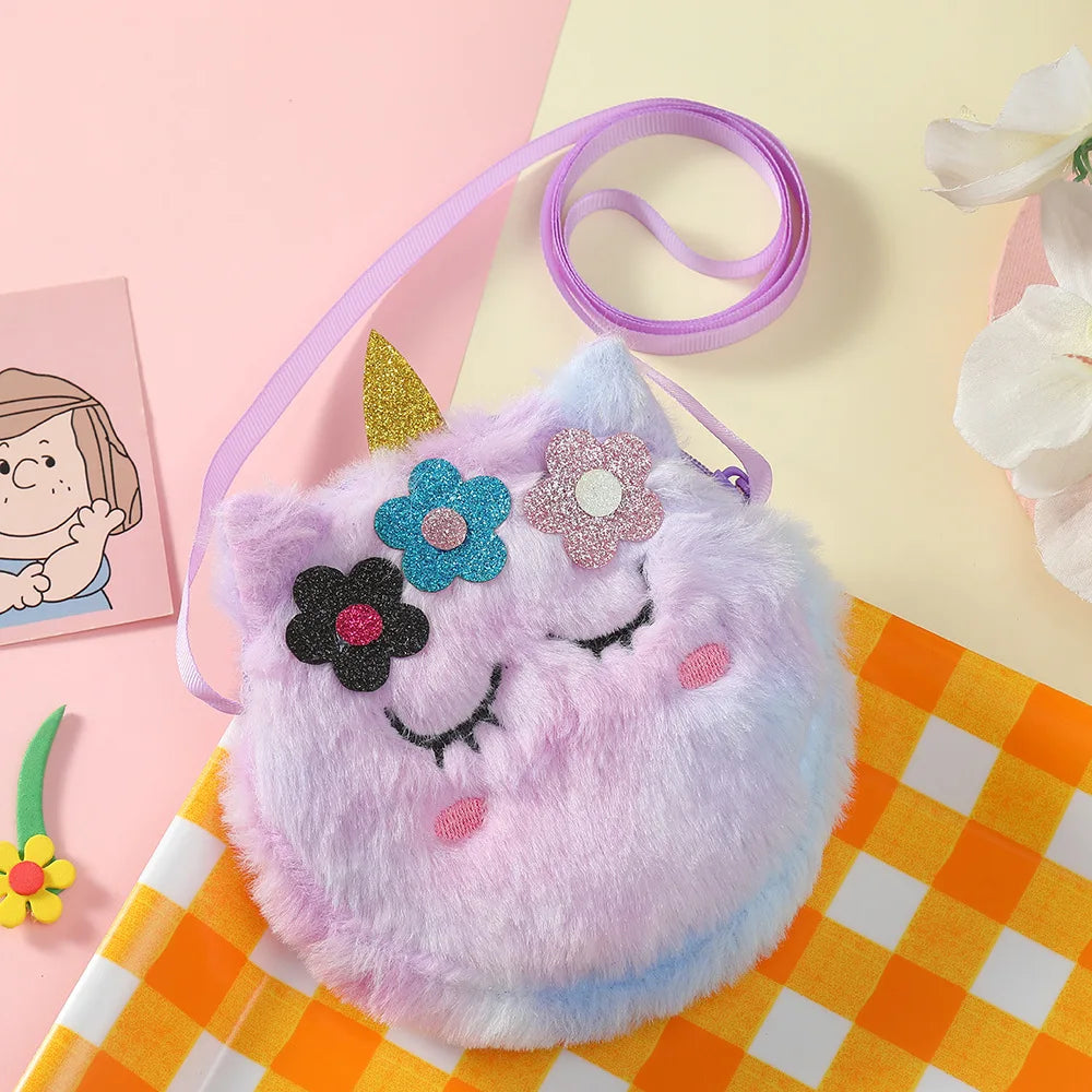 Children's Bag Unicorn Crossbody Bag Baby Girls Bag Plush Shoulder Bag Girls Round Cute Coin Purse Kids Gifts