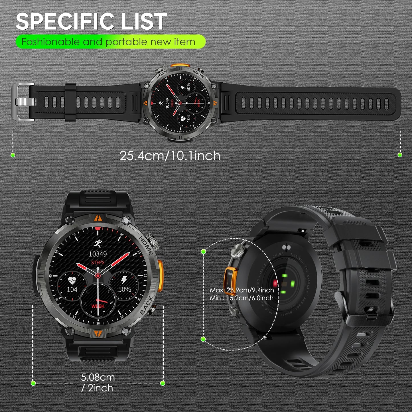 LaNikar 2025 KE3 Smartwatch - Bluetooth Anruf Herren Vollbild Touchscreen Gesundheitsmonitor Stahlring