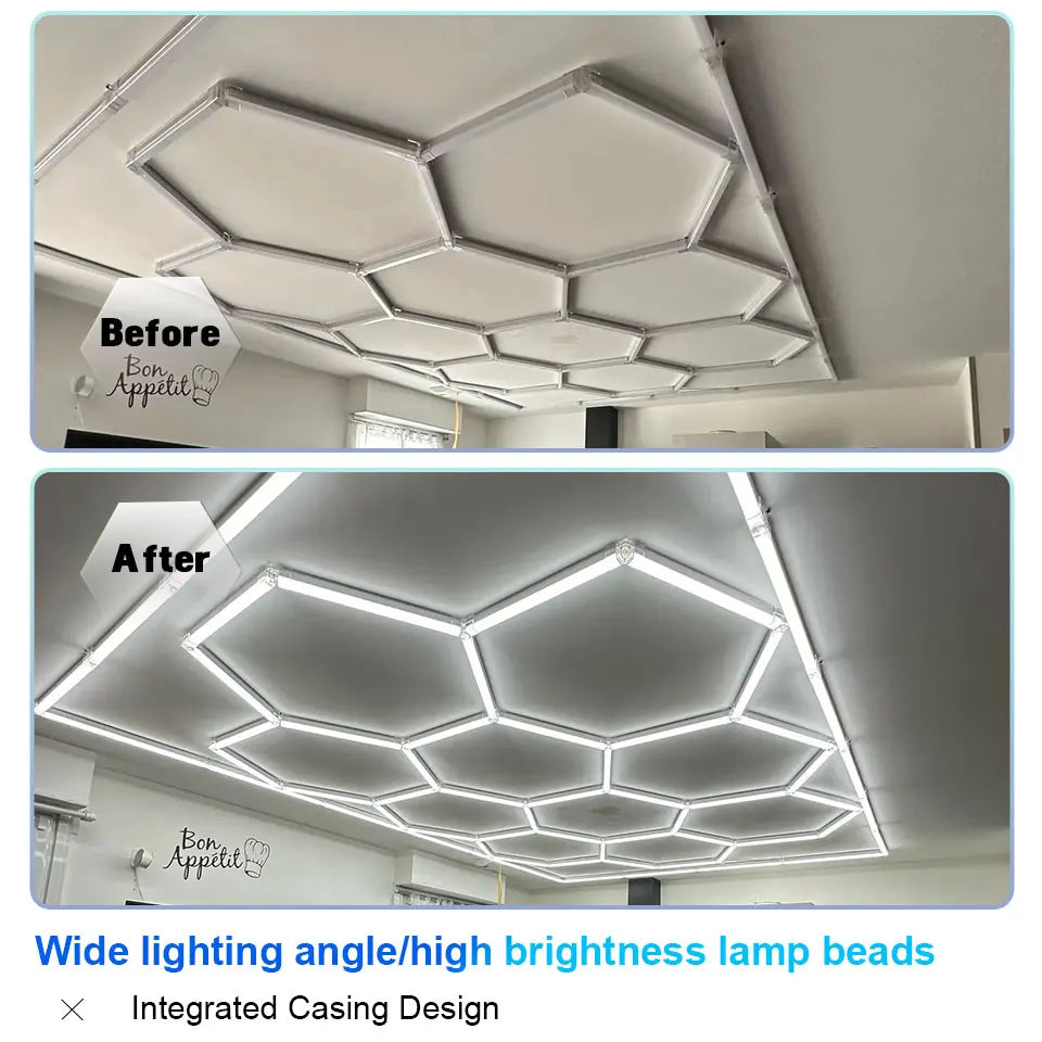 Hexagonal ceiling light BarberShop Car Garage LED Light 6500k LED tube for Gym Bar Hair Salon Library Workshop Auto Body Repair
