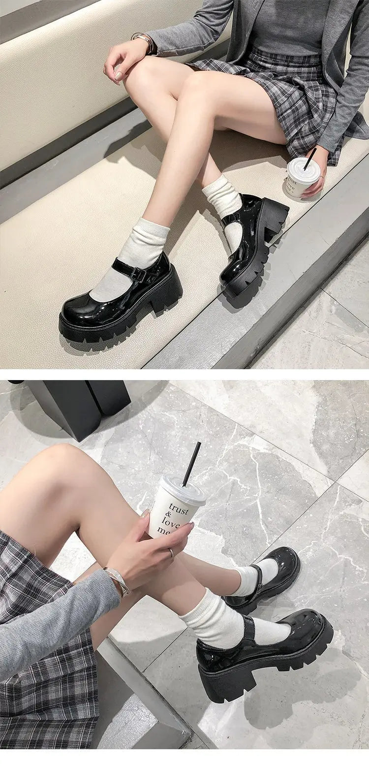 Frauen Schuhe 2025 - Neue Mädchen Lolita Schuhe Leder Herz Knöchel - Mary Jane Schuhe Süß Sexy Retro British Style