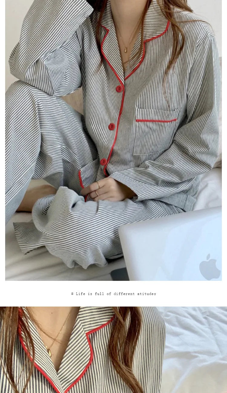 LunaWear Pyjama Set Gestreift Langarm - Größe S, Baumwolle