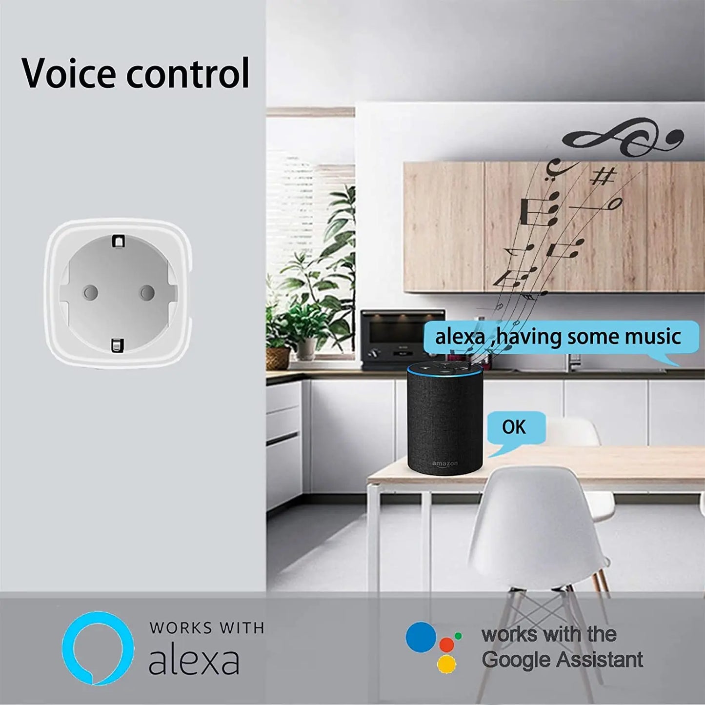 Tuya 16A/20A Smart Plug WiFi - 85–220V EU Steckdose, Kompakt Bauform