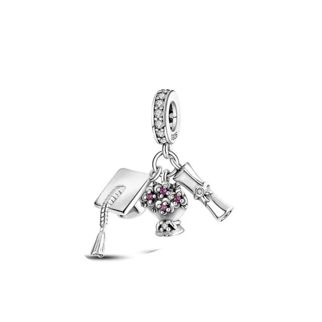 Neue 925 Silber Lernhilfe Schultasche Uhranhänger Charms Beads Fit Original Pandora Armband DIY Schmuck Für Frauen 2024