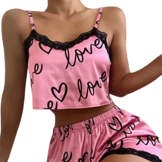 Damen Pyjama Set 2025 - 2-teiliges Schlafanzug Set mit Print & Shorts