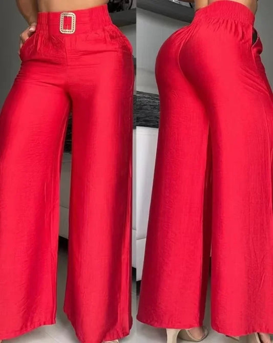 Elegant Women Pants Fashion Solid Loose and Slim Metal Decorative Speaker Wide Leg High Waist Trousers Female 2024 Autumn New