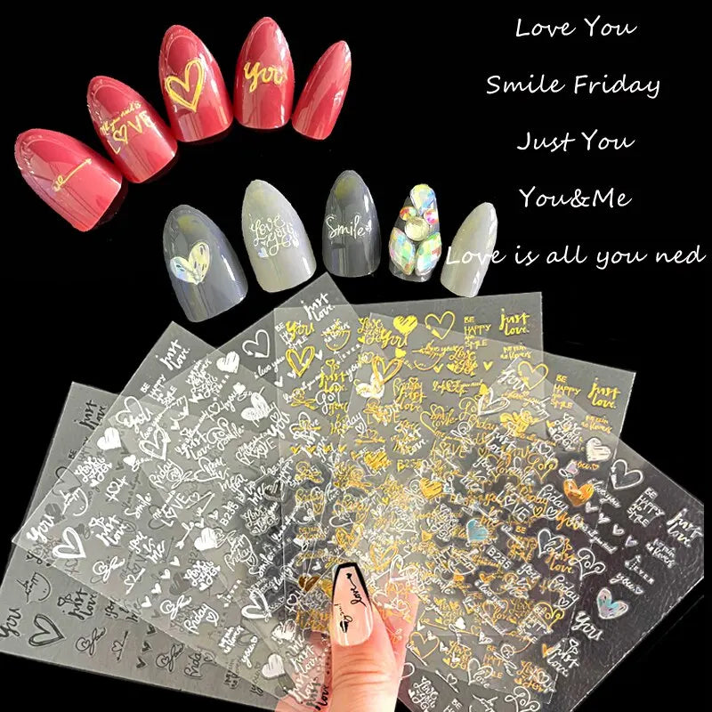 JEARLYU 3D Nagelsticker Liebe Herz - 6 Stück 10x8cm DIY