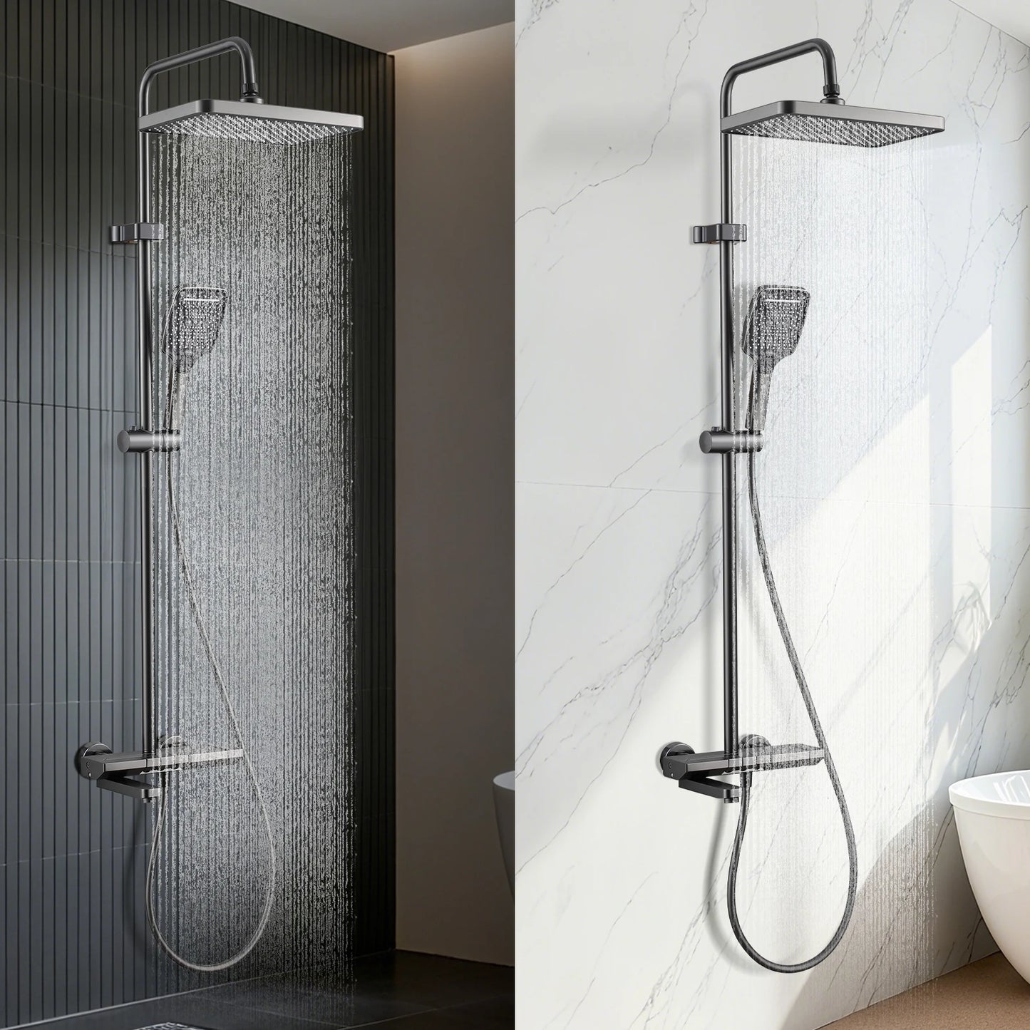 NONEM Badezimmer Wasserhahn-Set Klappbarer Auslauf 180°-Höhenverstellbar Messing