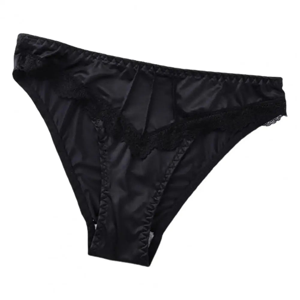 Floral Lace Women Underpants Elegant Floral Lace Trim Low-waist Women's Panties for Daily Wear Honeymoon Wedding Night Silky