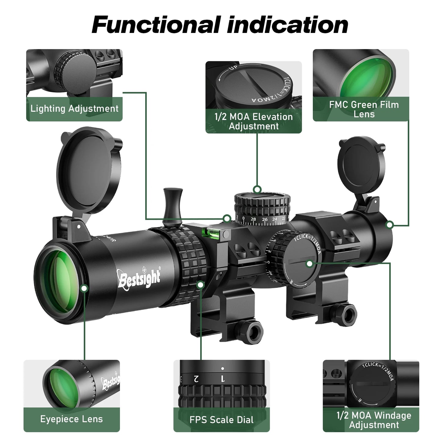 1-5X24 Tactical Optical Rifle Scope Red and Green Illuminated Reticle Hunting Scopes Compact Scope Ar15 Sight