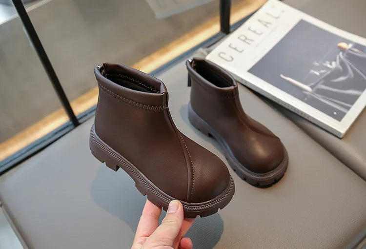 Herbst Winter Neue 2025 Kinder Fashion Stiefel - Mädchen Wasserdicht Rutschfest Reißverschluss - Weiche Sohle Leder Stiefel Kinder Casual Schuhe