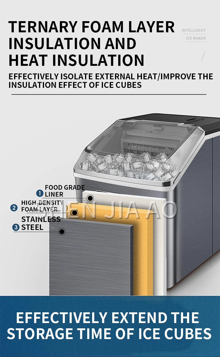 25kg/24h Automatic Electric Quick Ice Maker Commercial Household Milk Tea Shop Bar Desktop Portable Ice Cube Making