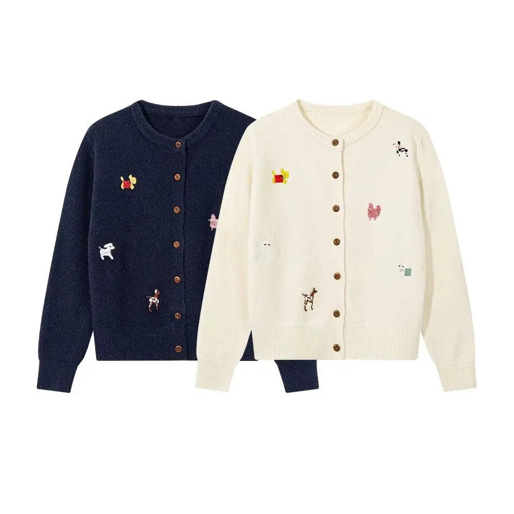 CN Zhejiang Hundemotiv Strickjacke Stickerei Moderner Schliff - Größe M, Polyester, Knopfleiste