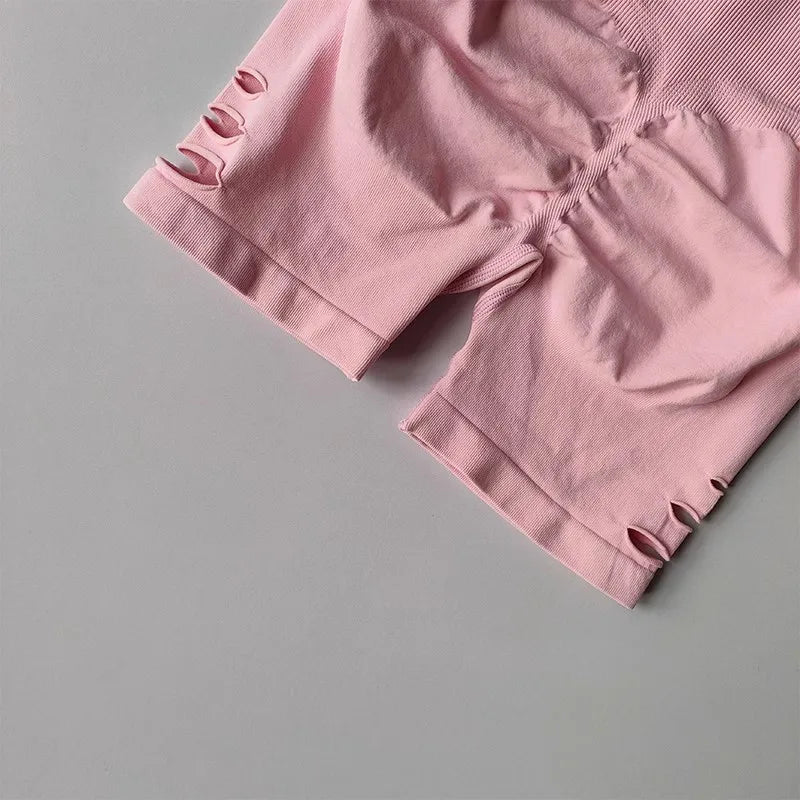 Yoga-Shorts 2025: Damen Yoga Fitness Shorts Peach Hip Lifting Sexy Perforiert - Elastisch Atmungsaktiv Sport Dreiviertel High Waist