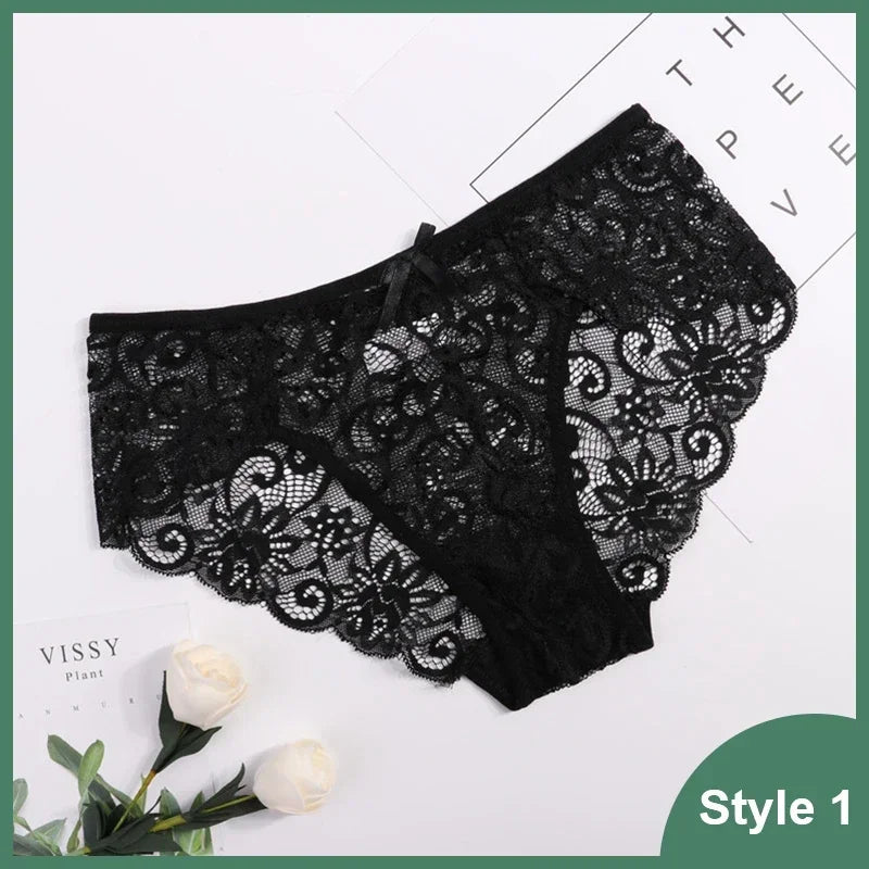 Women's Panties Elegant Lace Transparent Underwear Hollow Out Female Low Waist Briefs Breathable Lingerie Intimates Underpants