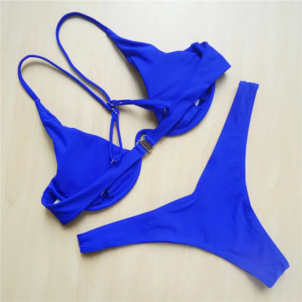 V-bar Bügel Bikini S-XL Damen Schwimmanzug Underwire-Technologie Low Waist Zweiteilig V-Form Bügel Polyester Spandex