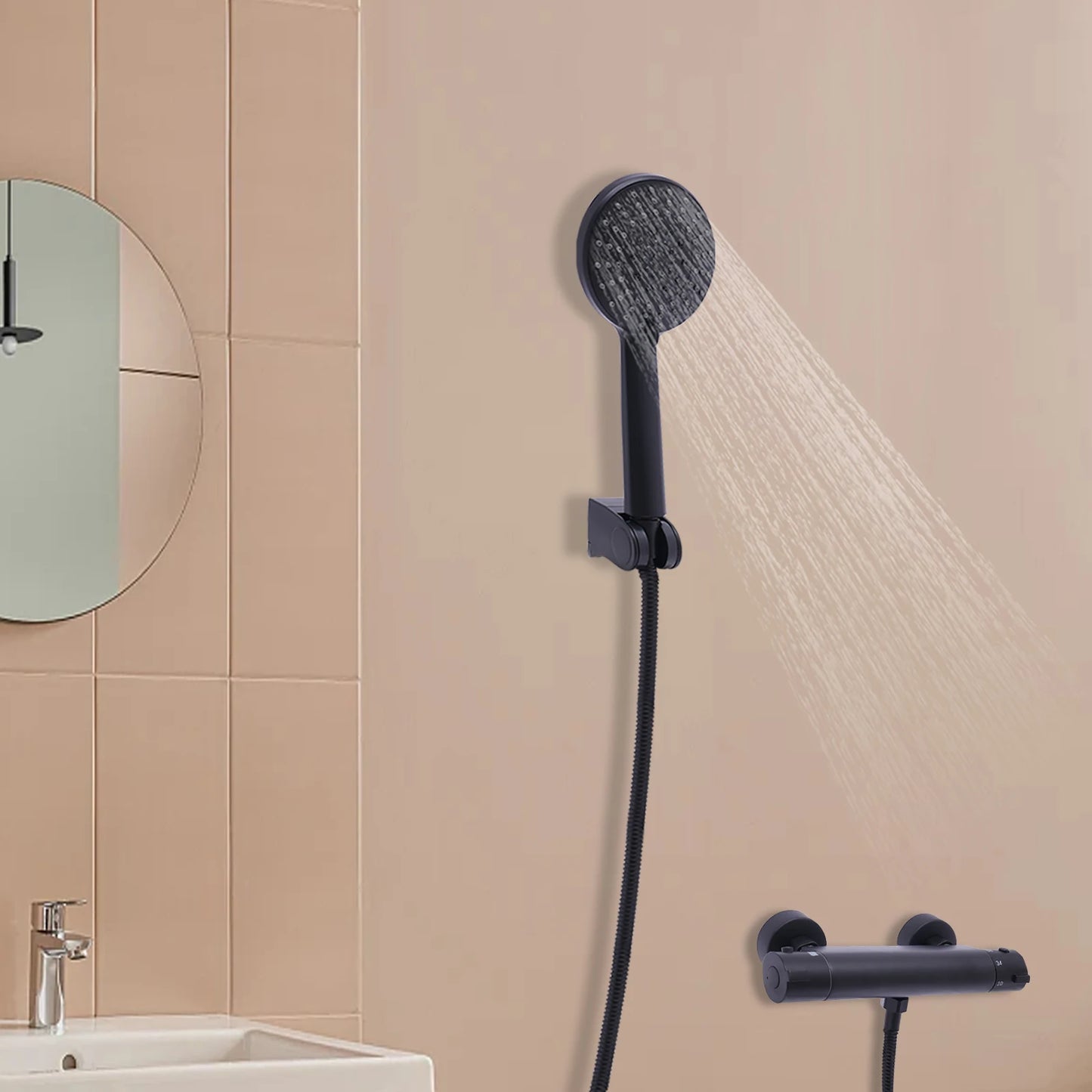 NONE Thermostatisches Handbrause-Set 3 Modi Wandmontage 38°C-Regelung