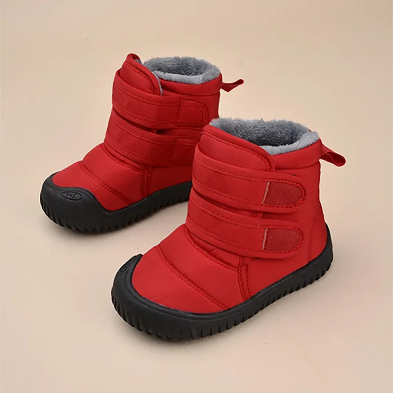 Kinder Schneeschuhe Jungen Baumwoll schuhe wasserdicht einfache britische Stil Kinder Plüsch warme Winters tiefel Klett verschluss Mädchen Stiefel