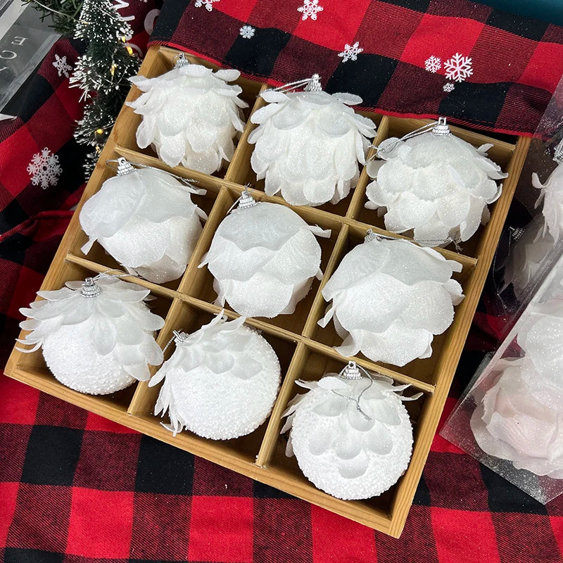 Choice Blumenförmige Weihnachtskugeln - 3 Stück, Weiß, Ca. 4 cm