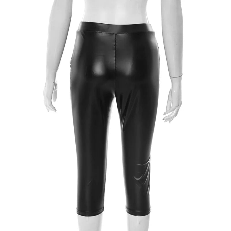 LEOSOXSCN PU Lederhose Schwarz Hohe Taille - Gr M Elastisch