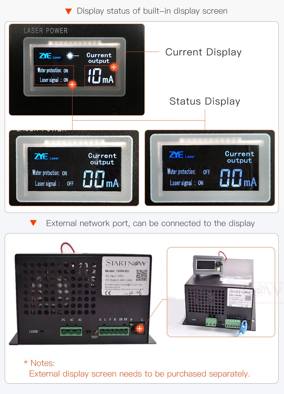 Startnow 100W-BD CO2 Laser Stromversorgung 120W Mit Display Bildschirm 110V PSU MYJG-100 220V Co2 Laser Röhre Schneid Maschine Quelle