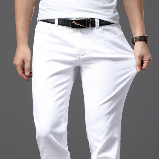 Four Seasons Men's White Jeans Fashion Casual Classic Style Slim Trousers Comfortable Soft Male Trendy Brand Stretch Pants
