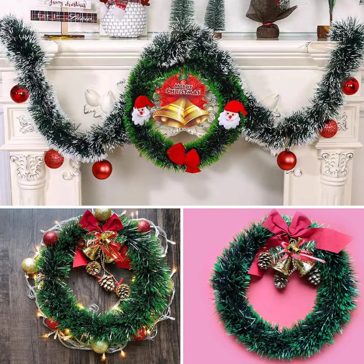 Weihnachten Lametta Girlande Bänder Ornamente Weihnachtsbaum hängen hängende Band Indoor Treppe Kamin Fenster Dekoration Kranz