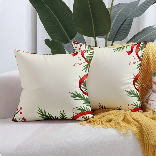 4-Piece Christmas Pillow Cover Set 45x45cm No Insert Festive Gift Boxes Holiday Greens for Sofa Styling Festive Celebrations