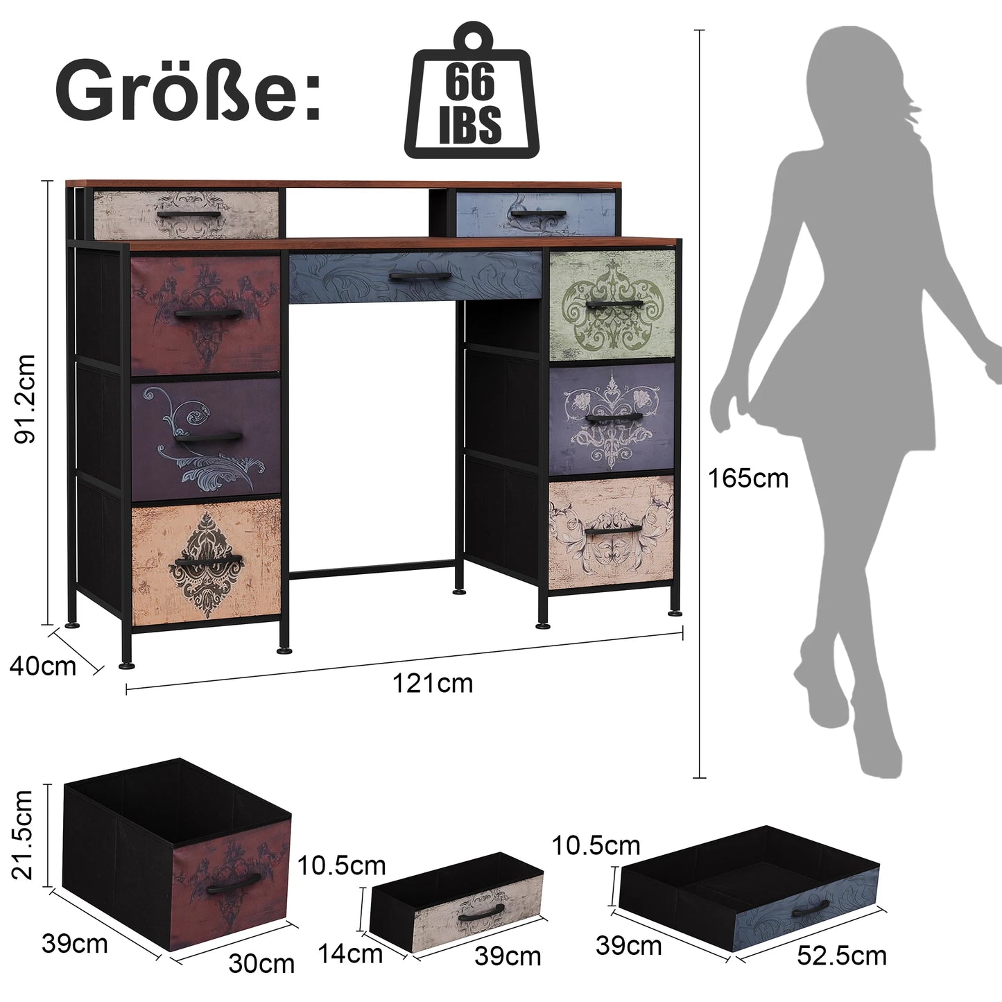 Lazyspace Schminktisch Vintage Kommode Multifunktional 9 Schubladen Holz