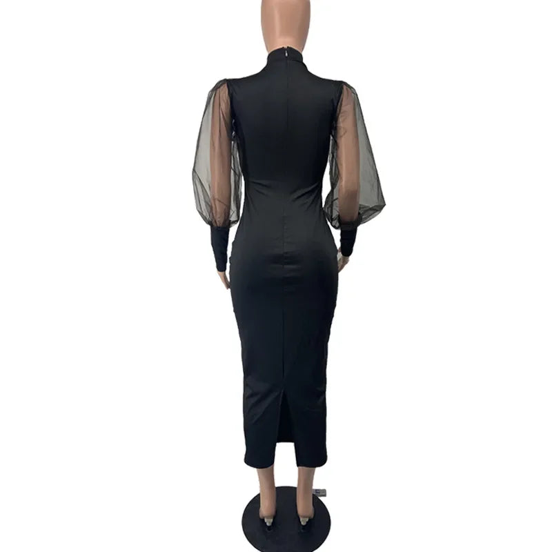 Elegant Spring Summer Dress for Women Long Sleeve Evening Gown Women Clothing Temperament Half High Collar Bodycon Dress Vestido