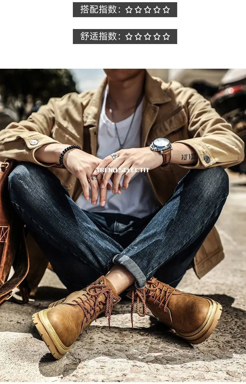 DUTRIEUX Lederstiefel Bequeme Plattform - Größe EU 42-46, EVA-Innenbett, Rutschfeste PU-Sohle