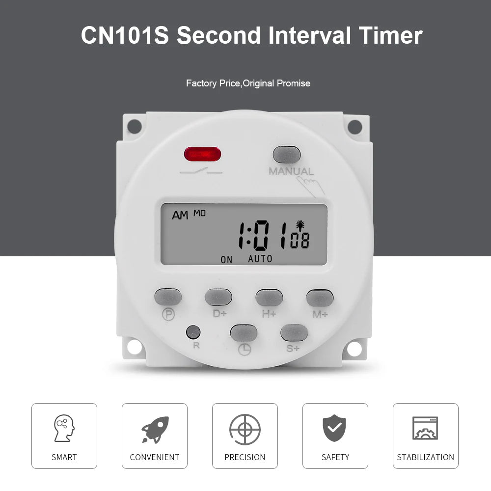 Gaqqee 1 Second Interval 12V 24V 110V 220V Digital LED Timer Switch 7 Days Weekly Programmable Time Relay Programmer CN101S