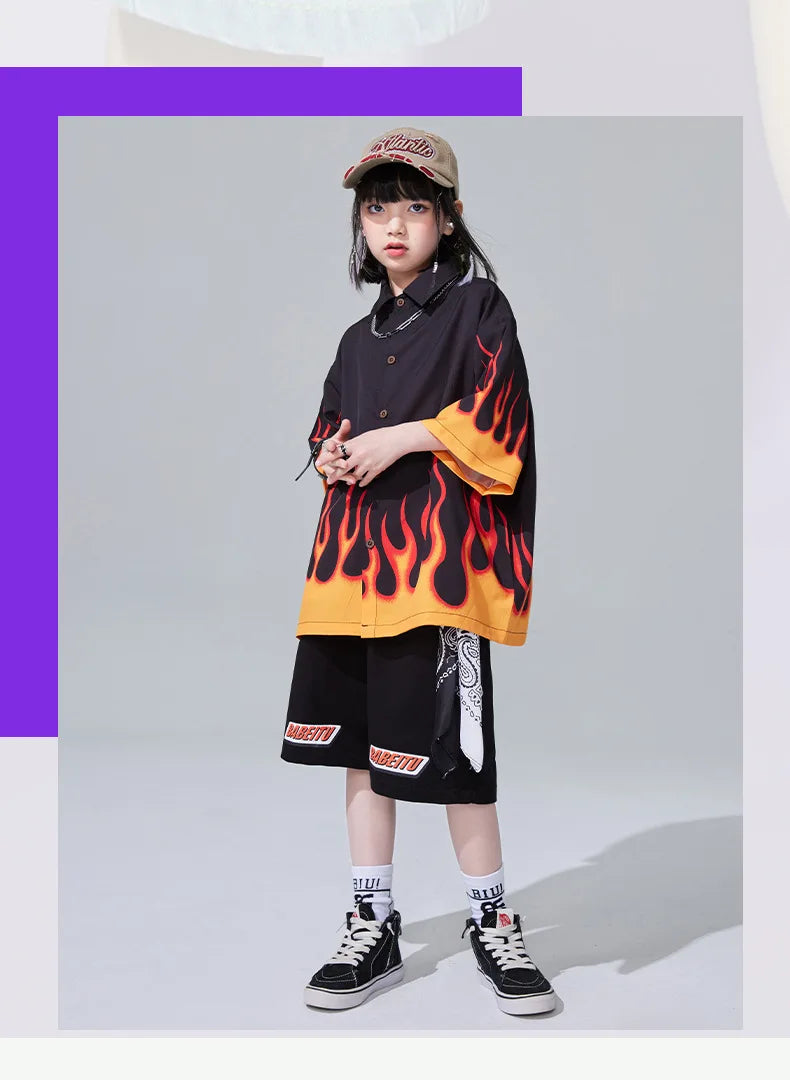 Jungen-Streetwear-Set 2025: Hip-Hop Flame-Design - Urban Dance Collection