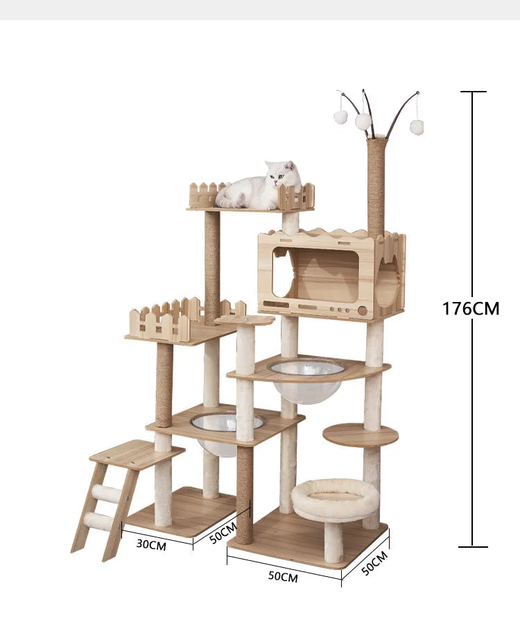 Großer Holz Katzenbaum Mit Raum Pod Multi-Level Katzen Turm & Kratzbäume Langlebig Katzen Möbel Für Indoor Katzen Katzen Spielzeug