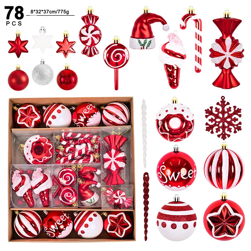 LA9682 Weihnachtsbaumschmuck - Bruchfest, 78 Stück, Rot Weiß