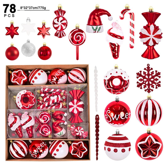 LA9682 Weihnachtsbaumschmuck - Bruchfest, 78 Stück, Rot Weiß