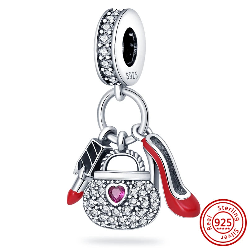 925 Silber Einkaufstasche Koffer Reisepass Handtasche Kamera Liebe Reise Leben DIY Perlen für Original Pantaro Charms Armband Schmuck