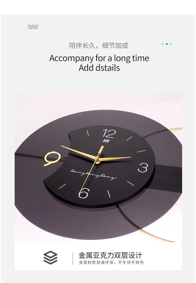 Large Wall Clock Modern Design Feather Luxury Light Silent Metal Wall Watch Home Decor Living Room Dining Room Clocks