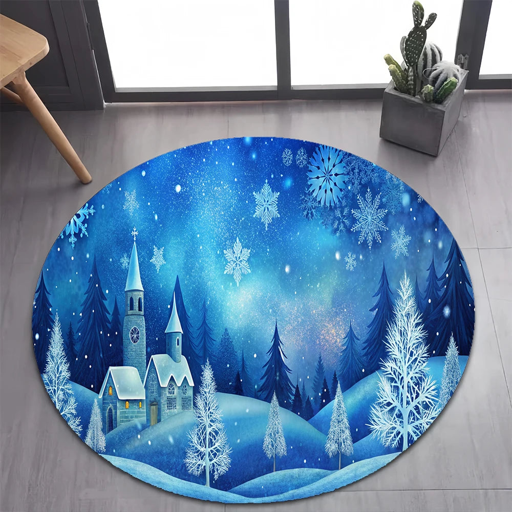 Cute Santa Claus Merry Christmas Tree Cartoon Festival Gift Round Carpet Rug for Bedroom Living Room Decoration,Decor Floor Mat