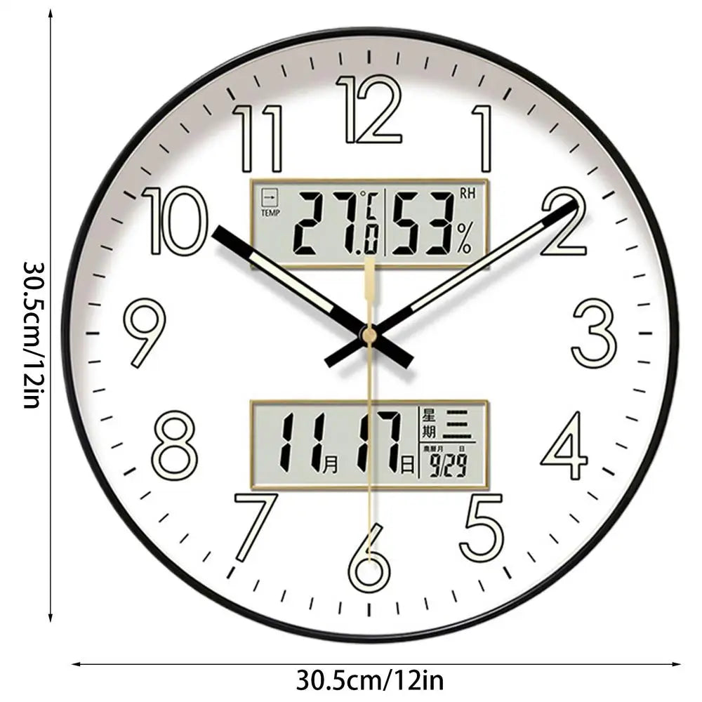 Modern Design Clock Silent Non Ticking Round Luminous Wall Clock with Calendar Large Digital Display Night Light Wall Clock