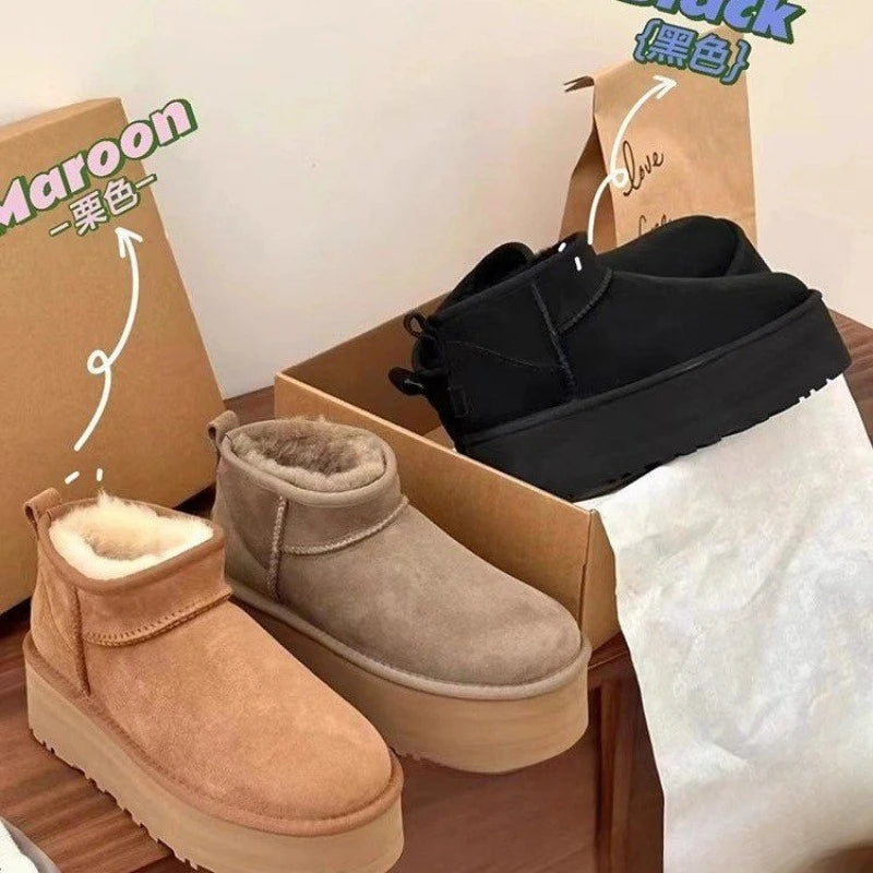 Cizme de zăpadă fără mâneci NAZSQCN, căptușeală din pluș - Mărimi 36-41, toc 3-5 cm