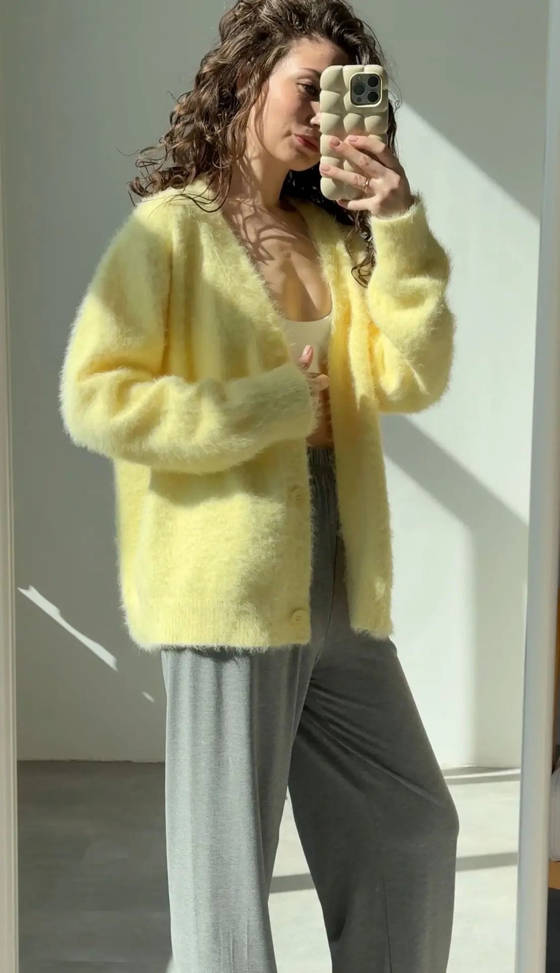 Frauen Kaschmir Strickjacke V-Ausschnitt - Gr. S-XL, lang