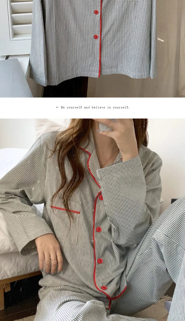 LunaWear Pyjama Set Gestreift Langarm - Größe S, Baumwolle