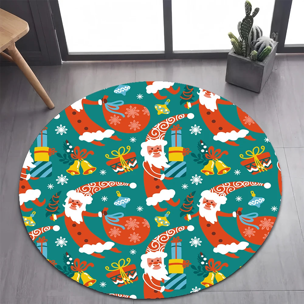Cute Santa Claus Merry Christmas Tree Cartoon Festival Gift Round Carpet Rug for Bedroom Living Room Decoration,Decor Floor Mat